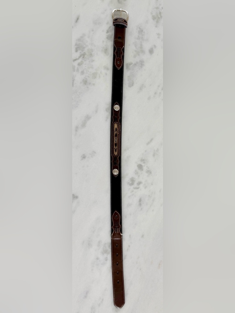 Nocona Black and Brown Kids Western Leather Belt with Decorative Silver Conchos